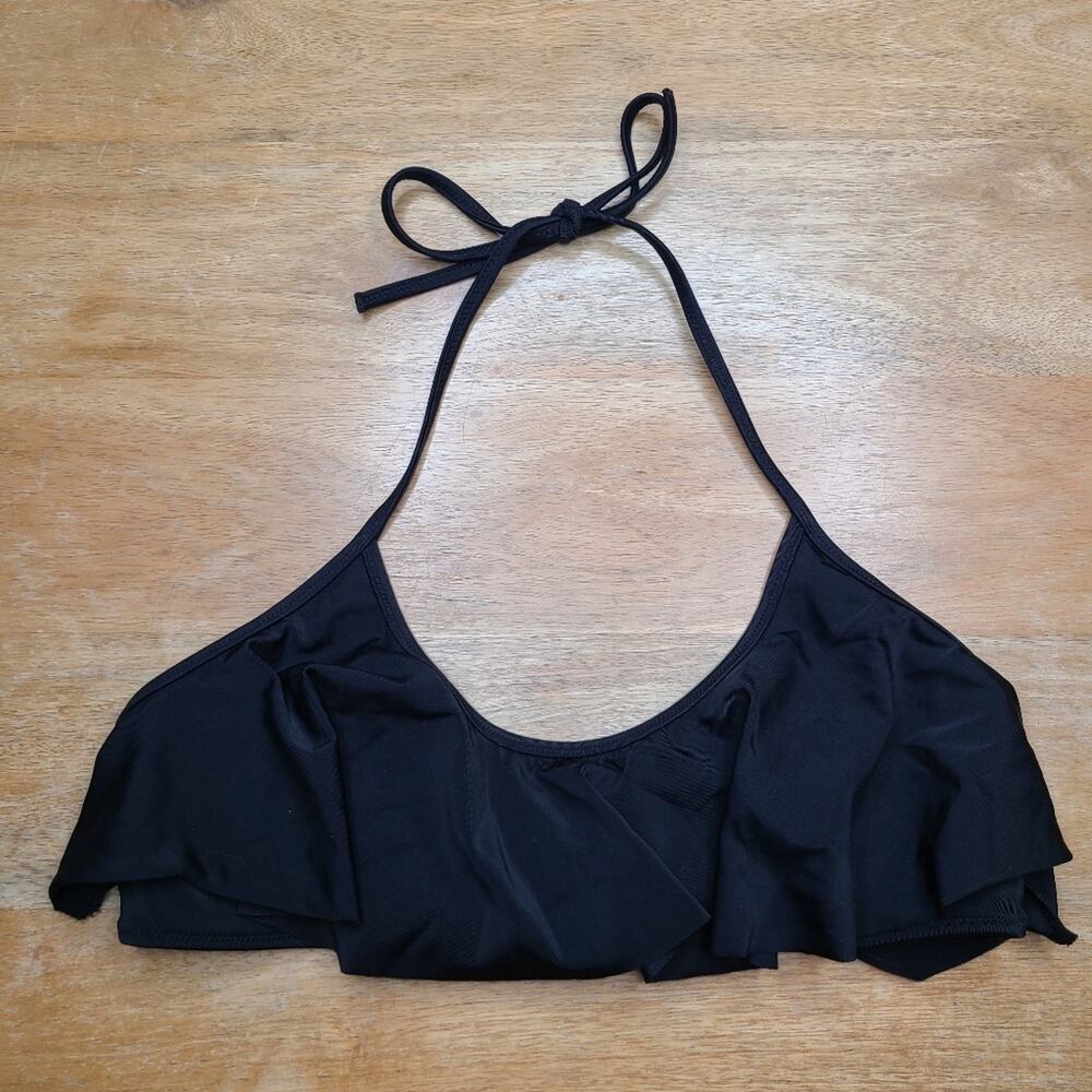 Victoria's Secret Flounce Bikini Swim Top Solid Black Large